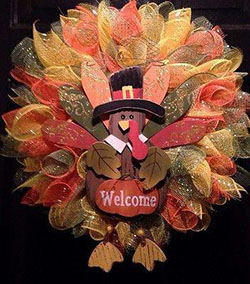 Turkey deco mesh wreath: Christmas Day,  Hessian fabric,  Deco mesh  