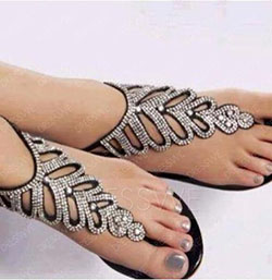 Fashion Amazing Rhinestone Black PU Flat Sandals: 