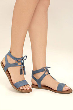 Keely Blue Lace-Up Flat Sandals: 