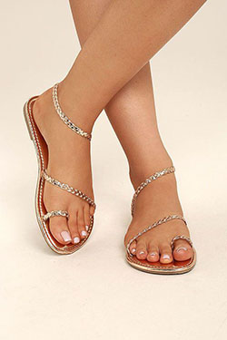 Mirela Rose Gold Flat Sandals: 