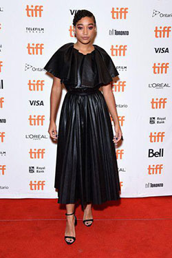 2018 Toronto International Film Festival. More Pics of Amandla Stenberg Leather Dress: Red Carpet Dresses,  Amandla Stenberg,  George MacKay,  Kiki Layne,  Amandla Pics  