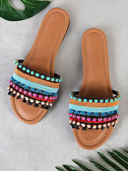 Multi Tone Embellished Strappy Sandal: 