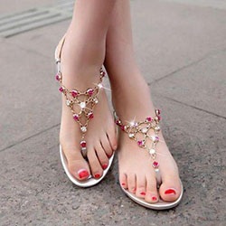 Rhinestone Metal Chain Thong Flat Sandals: 