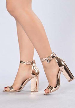 Gold Strappy Stiletto. Rose Gold Adjustable Buckle Chunky Heel Back Zipper 4 Inch Heel: High-Heeled Shoe,  Stiletto heel,  High Heel Ideas,  Best Stilettos Ideas,  Peep-Toe Shoe  
