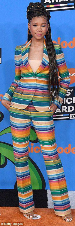 Storm Reid sports colorful striped suit to Kids' Choice Awards: Storm Reid Red Carpet Fashion,  Hailee Steinfeld  