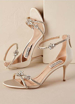 Strappy Crystal Heel. Strappy Crystal Heel in Gold Wedding Shoes: High-Heeled Shoe,  Court shoe,  Stiletto heel,  Kitten heel,  High Heel Ideas,  Best Stilettos Ideas,  Wedding Shoes,  Badgley Mischka  