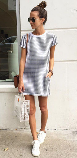 T shirt dress, Bun hairstyle with Casual Outfits, Tea Dress: shirts,  Fashion outfits,  T-Shirt Outfit,  Dress shoe,  Outfits With Bun Hairstyle  