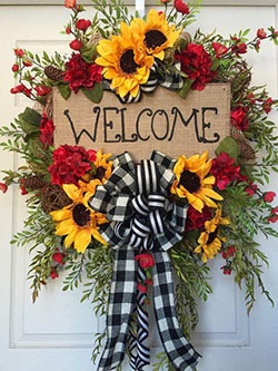Sunflowers wreath fall summer: Christmas Day,  Floral design,  Hessian fabric  