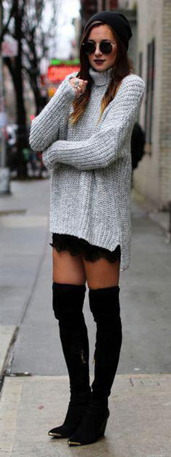 Tall black boots + grey chunky knit.: Chap boot  