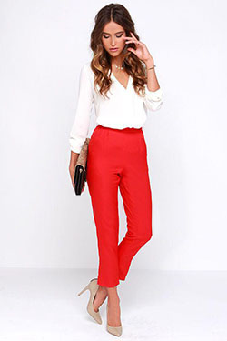 Frankie Morello Red Trousers. Trouser We Go Red High-Waisted Pants: Slim-Fit Pants,  Business casual,  Red Pants,  red trousers  