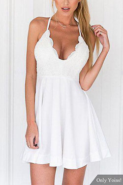 White V-neck Lace Trim Cross Back Sexy Dress from mobile - US$21.95 -YOINS: Night dresses,  fashion model  