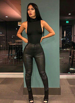 Models favorite adolescentes con leggins, Leather Leggings Black: 