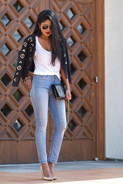 Outfit of the day. Outfit of the day. denim-and-leather-with-bling: Petite size,  Denim T-Shirt  