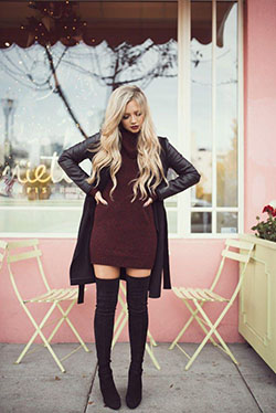 over the knee boots and dress: Chap boot  
