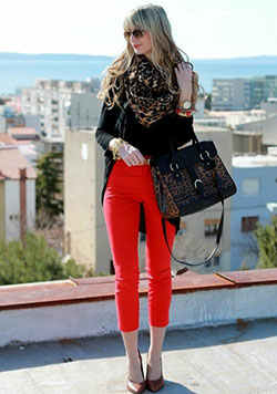 Blue Skinny Jeans. red, black & cheetah: Slim-Fit Pants,  Animal print  