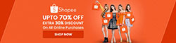 Shopee Special Discounts - 70% Off + Extra 30% Off on Bookings: 