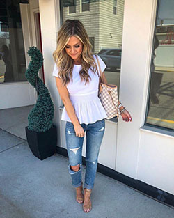 spring outfit ideas with white peplum top #outfitinspo #summerfashion #casual: Clothing Accessories,  Slim-Fit Pants  