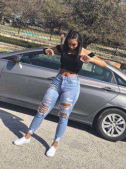 Baddie Outfits With White Vans, Ripped Jeans & Square Neck Crop Top - Casual wear: Black girls,  Baddie Outfits,  White vans  
