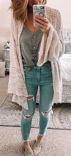Summer Jean jacket, Ripped jeans: Casual Outfits,  Slim-Fit Pants,  Lounge jacket  