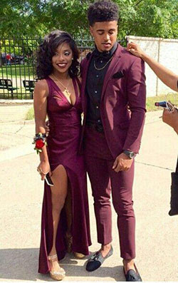 With black fabric, gold details, and those adorable smiles, they've nailed homecoming perfection!: Bow tie,  Prom Suit,  Black Couple Homecoming Dresses  