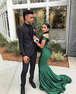 Green Wedding Evening gown Ideas: Backless dress,  Prom couples,  Prom outfits,  Black Couple Wedding Outfits  