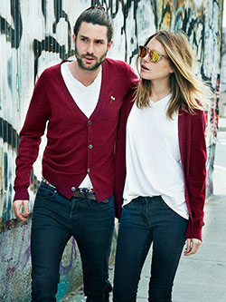Red Sweater, Button cardigan - All matching dress!: Matching Couple Outfits,  Slim-Fit Pants,  Cardigan,  sweater  
