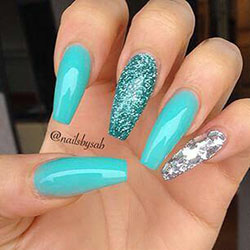 Turquoise acrylic nails: Nail Polish,  Gel nails,  Blue nails,  French manicure  
