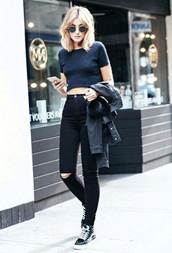 Outfits with black high waisted jeans and vans: Skinny Jeans,  Slim-Fit Pants  