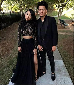 Homecoming's all about black lace and sleek suits!: Black Couple Homecoming Dresses,  Prom outfits  