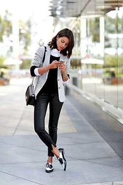 Grey blazer and black jeans!: Skinny Jeans,  Smart casual,  Brogue shoe  