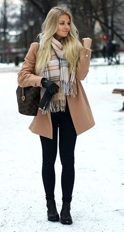 Winter outfit women: Skinny Jeans,  winter outfits,  Over-The-Knee Boot,  Polo coat  