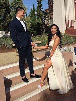 Cream Prom Dresses, Homecoming Outfits #Couple Formal wear, Spaghetti strap: Prom Dresses,  party outfits,  Prom Suit  