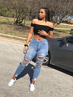 Baddie Crop Top, Baddie Outfits Crop top, Brandy Melville: Slim-Fit Pants,  FASHION,  Black girls,  Baddie Outfits  