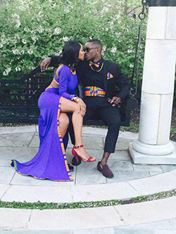 They're catching everyone's attention with their traditional fabrics and fiery accents!: party outfits,  Prom couples,  Black Couple Homecoming Dresses,  Prom outfits,  Prom Suit  