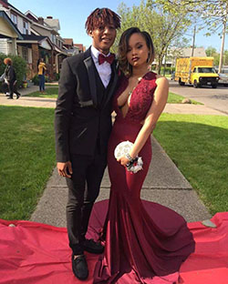 Burgundy Prom Dress, Homecoming Outfits #Couple Evening gown, Wedding dress: Backless dress,  Sleeveless shirt,  party outfits,  Prom Suit,  Red Gown  