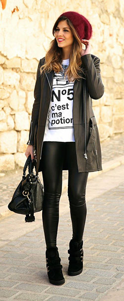 Cute Outfits With Black Legging: Black Leggings,  Artificial leather  