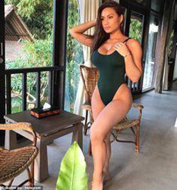 Dive in like Daphne in a green swimsuit.: party outfits,  Daphne joy,  Printed Swimsuit,  Barbara Palvin  