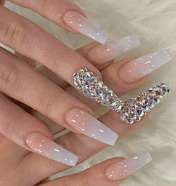 Clear acrylic nails with rhinestones: Nail Polish,  Gel nails,  Blue nails,  French manicure  
