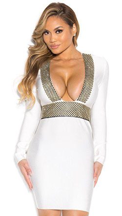 Mackenzie bandage in white with gold: Cocktail Dresses,  Strapless dress,  party outfits  