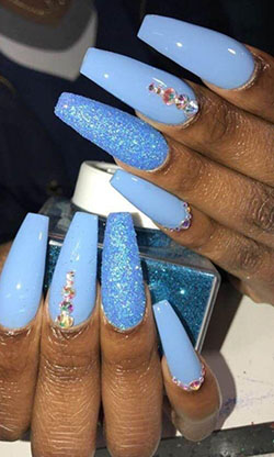 Winter coffin acrylic nails: Nail Polish,  Gel nails,  Blue nails,  Pretty Nails  