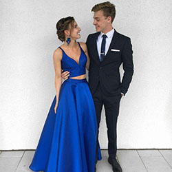 BLUE PROM DRESS, Homecoming Outfits #Couple Evening gown, Formal wear: Backless dress,  Wedding dress,  Ball gown,  Prom Dresses,  party outfits,  Prom Suit  