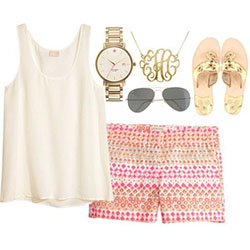 Ivory sleeveless top paired with pink patterned shorts: Polyvore outfits,  Polyvore Outfits Summer  