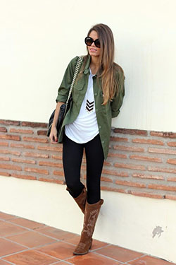Outfits With Leggings And Boots: Cowboy boot,  Slim-Fit Pants,  Polo neck,  Boot Outfits,  Black Leggings  