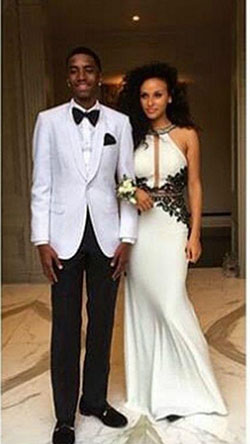 She's got the dress, he's got the suit, and they're both totally on point!: Backless dress,  Black Couple,  Black Couple Homecoming Dresses  