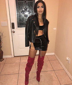 Night Out Baddie Outfits Knee-high boot, Thigh-high boots: High-Heeled Shoe,  Leather jacket,  Over-The-Knee Boot,  Leather skirt,  Black girls,  Baddie Outfits  