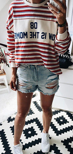 blue denim short shorts #summer #outfits style: summer outfits  