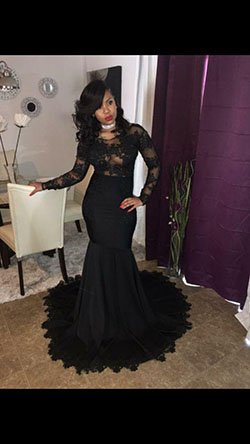 Black long sleeve mermaid prom dress: party outfits,  See-Through Clothing  