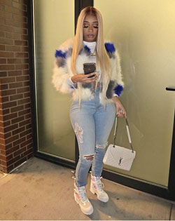 Black Girls Ripped jeans Slim-fit pants: winter outfits,  dope outfits,  Light Blue Pants Outfits  