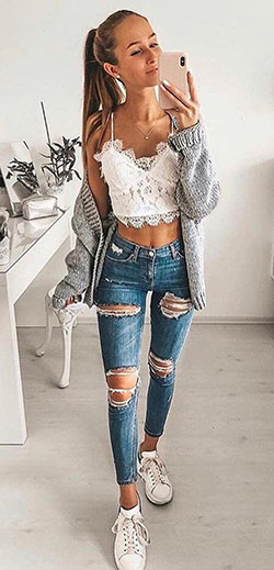gray cardigan #summer #outfits style: summer outfits,  Cardigan,  Cardigan Jeans  