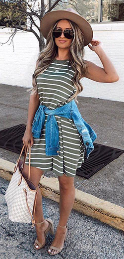 green and striped dress #summer #outfits: summer outfits  